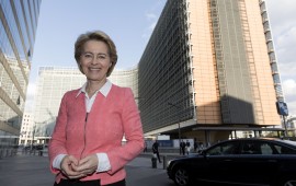 BRUSSELS, BELGIUM - SEPTEMBER 10, 2019: EU Commission President-elect Ursula von der Leyen is posing in front of the Berlaymont, the EU Commission headquarter on September 10, 2019. Today, the elected President Ursula von der Leyen presented the new Commission, it will reflect the priorities and ambitions set out in the Political Guidelines. The Commission is structured around the objectives President-elect von der Leyen was elected on by the European Parliament. (Photo by Thierry Monasse/Getty Images)