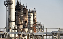 A destroyed installation in Saudi Arabia's Abqaiq oil processing plant is pictured on September 20, 2019.