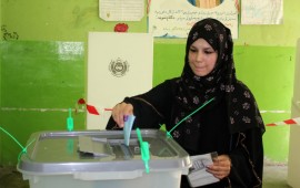 Afghan woman casts his vote at a polling station during the presidential elections in Kabul, Afghanistan on September 28, 2019. 
