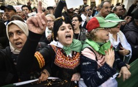 Algerian protesters take part in an anti-government demonstration in the capital Algiers on January 3, 2020. 