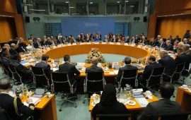 The main session at an international summit on securing peace in Libya at the Chancellery begins on January 19, 2020 in Berlin, Germany.