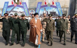 Iranian Supreme Leader Ayatollah Ali Khamanei (C) and Islamic Revolutionary Guard Corps commander Hossein Salami (L2) participate in the Khatam al-Anbia Air Defense University graduation ceremony in Tehran, Iran on October 30, 2019.