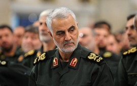  A file photo dated September 18, 2016 shows Iranian Revolutionary Guards' Quds Force commander Qasem Soleimani during Iranian Supreme Leader Ayatollah Ali Khamenei's meeting with Revolutionary Guards, in Tehran, Iran. 