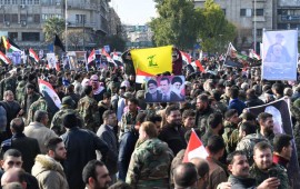yrians take part in a protest against the United States and in support of Iranian general Qassem Soleimani at the Saadallah al-Jabiri Square in Aleppo, northern Syria, on Jan. 7, 2020. 