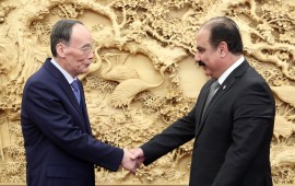 BEIJING, Nov. 22, 2019 -- Chinese Vice President Wang Qishan meets with a delegation of Syria's Arab Socialist Ba'ath Party, led by Helal Helal, deputy general secretary of the ruling party, in Beijing, capital of China, Nov. 22, 2019. 