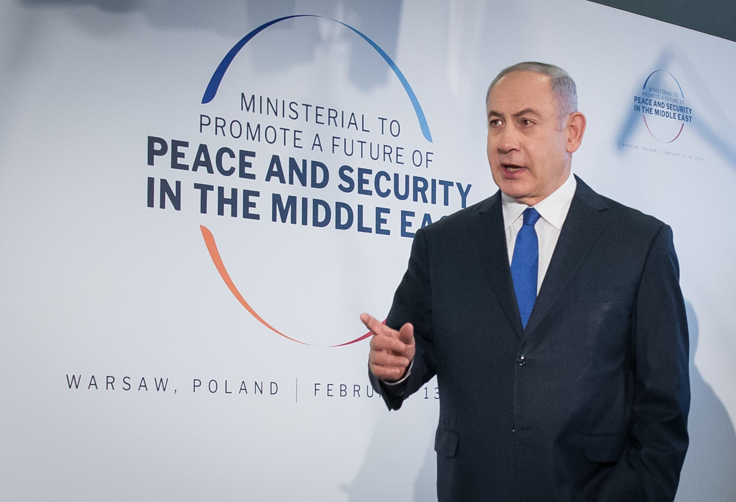 Benjamin Netanyahu before the second day of an international conference devoted to peace and security in the Middle East organised by Poland and the USA, February 14, 2019.