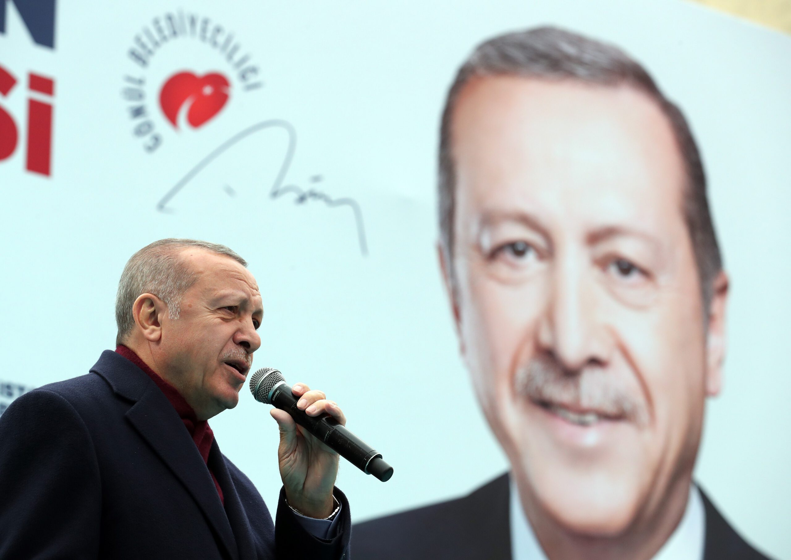 President of Turkey and the leader of Turkey's ruling AK Party Recep Tayyip Erdogan delivers a speech during a campaign rally for March 31 local elections in Gaziosmanpasa district of Istanbul, Turkey on March 16, 2019.