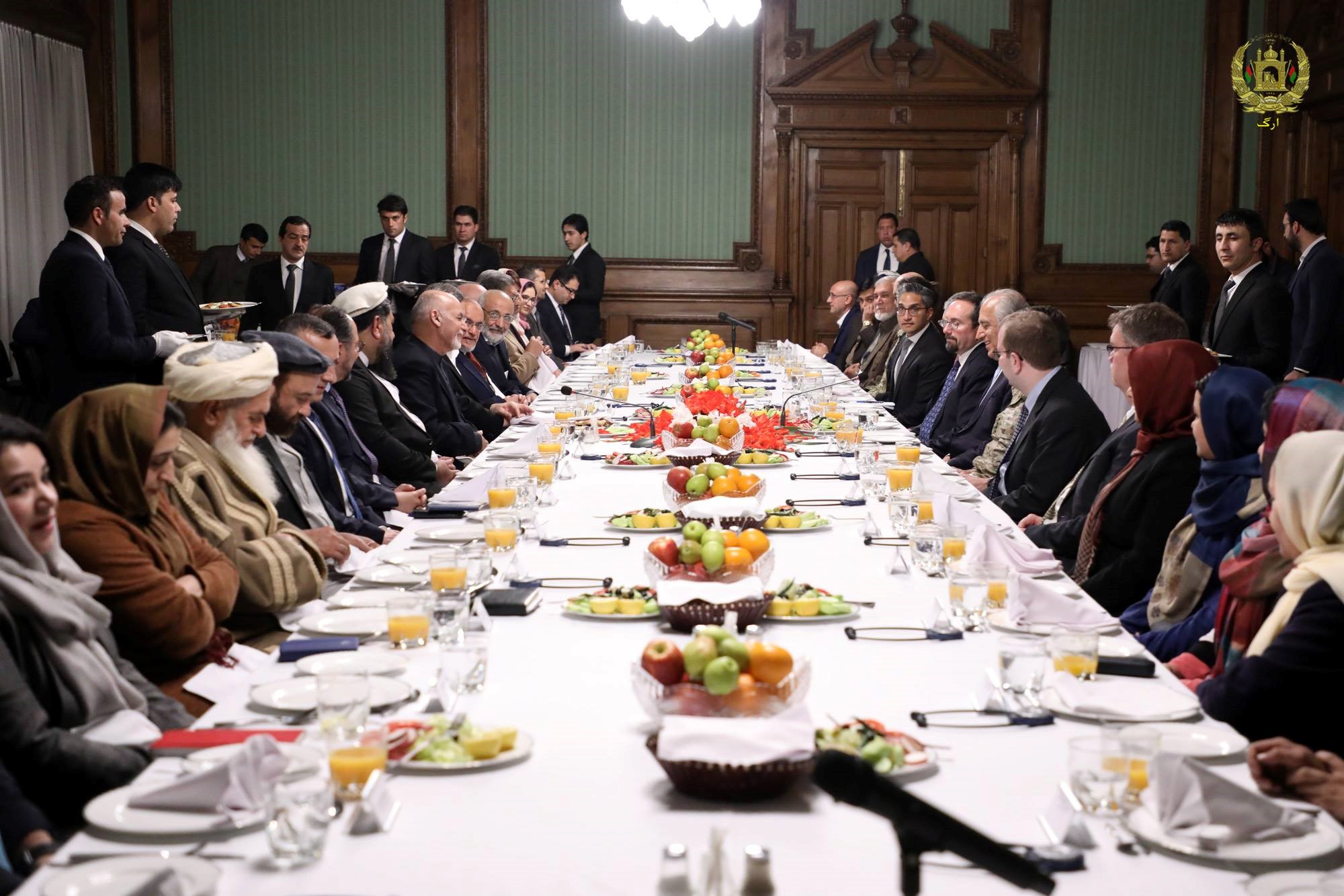 Afghan President Ashraf Ghani receives U.S. special envoy to Afghanistan Zalmay Khalilzad at the Presidential Palace in Kabul, Afghanistan on February 18, 2019. 
