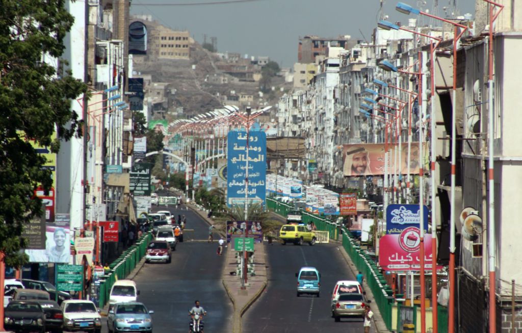 A view of a main street in Yemen's second city of Aden, held by forces loyal to the Saudi-backed government, amidst protests against inflation and the rise of living costs.