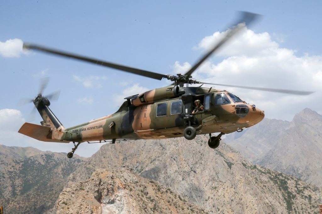  Turkish soldiers arrive operation site between Ikiyaka Mountains and Daglica by military helicopter as Turkish Armed Forces stage operation against PKK terrorists near Iraq border, in Hakkari, Turkey on August 15, 2017. 