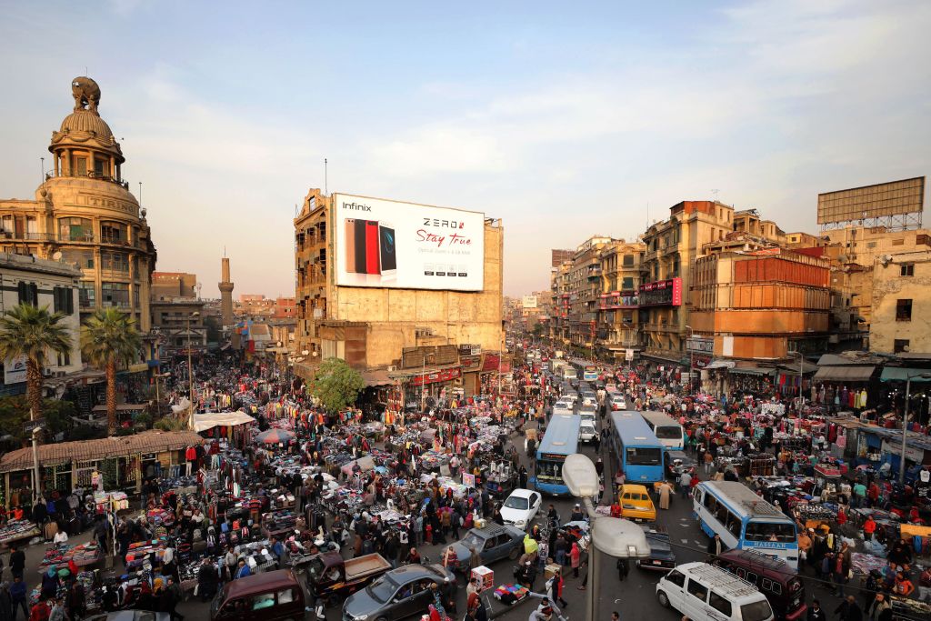 A picture taken on December 12, 2017 shows an elevated view of al-Attaba district on the edge of downtown Cairo, Egypt. 