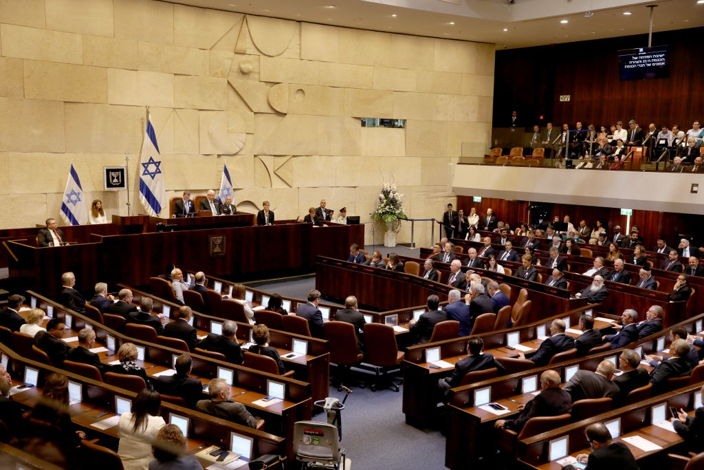 Israeli Prime Minister Benjamin Netanyahu (C) attends the special opening session of the Knesset (Israeli parliament) in Jerusalem on April 30, 2019.