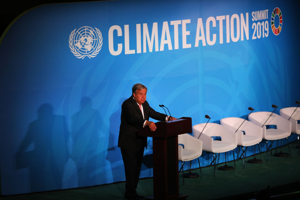 U.N. Secretary-General Antonio Guterres speaks at the at a summit to address climate change at the U.N. on September 23, 2019 in New York City. 