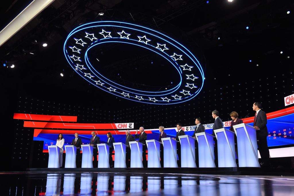 The fourth Democratic primary debate of the 2020 presidential campaign season co-hosted by The New York Times and CNN at Otterbein University in Westerville, Ohio on October 15, 2019.