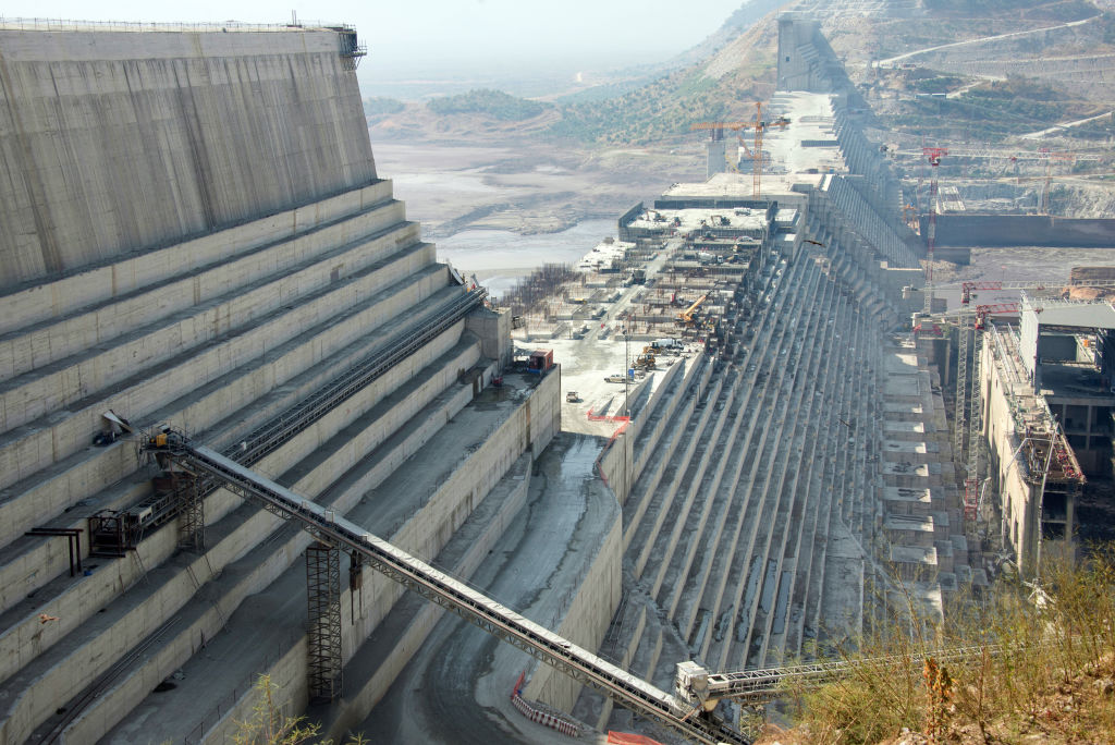Building site machines stand on the construction site of the Grand Ethiopian Renaissance Dam in Guba in the North West of Ethiopia, 24 November 2017. 
