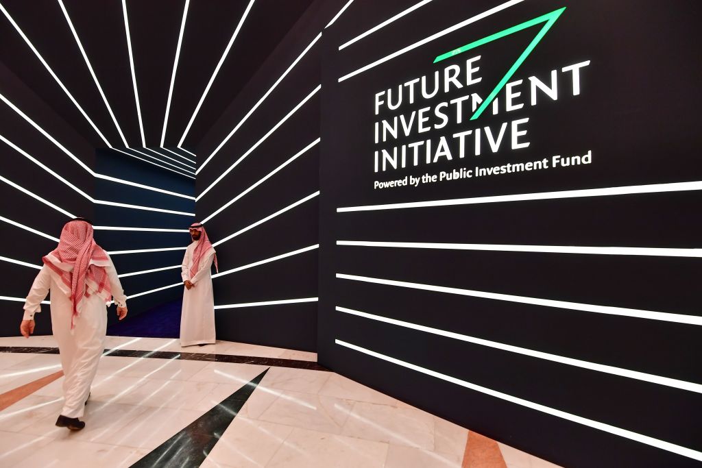 A man arrives to the Future Investment Initiative (FII) conference in the Saudi capital Riyadh on October 24, 2018.