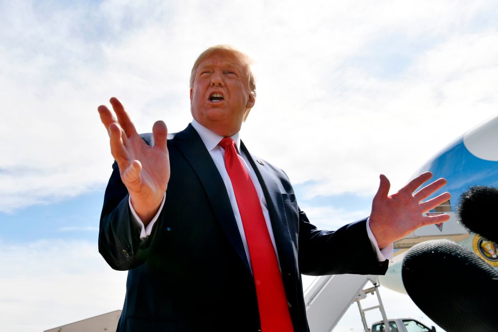 US President Donald Trump speaks as he arrives at Naval Air Station Joint Reserve Base Forth Worth in Texas on October 17, 2019. 