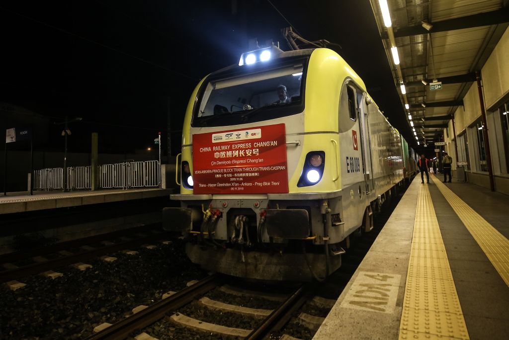 China Railway Express crosses Istanbul's sub-sea tunnel, Marmaray (the railway system linking the eastern and western sides of Istanbul from under the Marmara Sea) in Istanbul, Turkey on November 7, 2019. The first freight train from China crossed to Europe using Marmaray. 