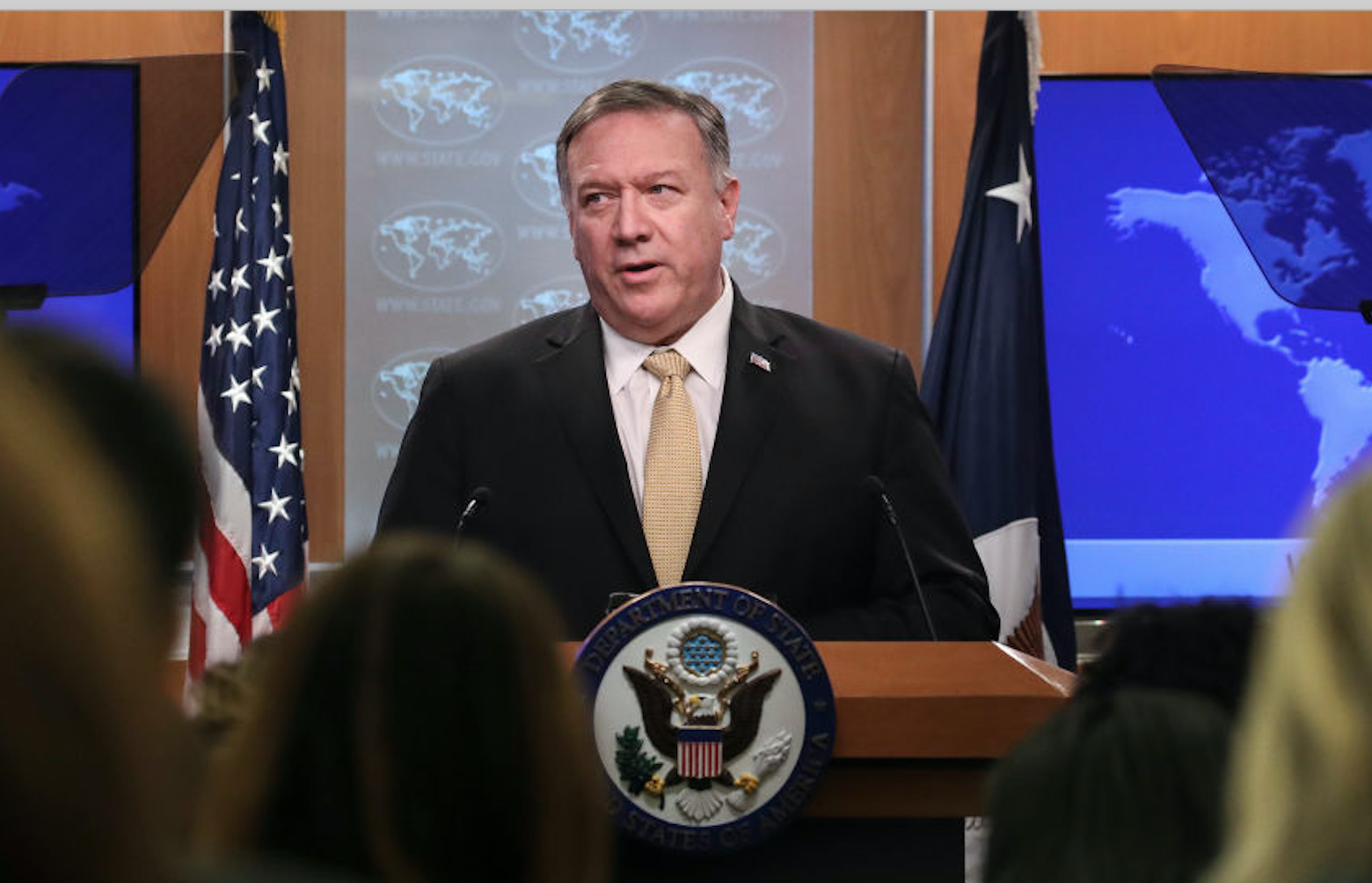 U.S. Secretary of State Mike Pompeo speaks during a press conference at the U.S. Department of State on November 18, 2019 in Washington, DC