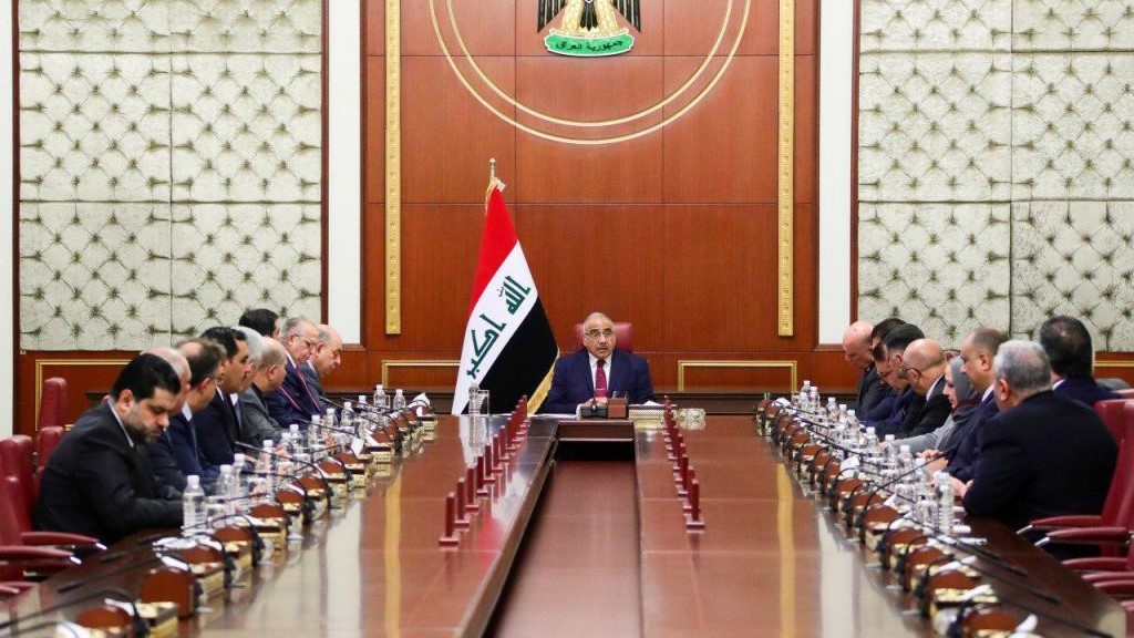 Iraqi Prime Minister Adel Abdul-Mahdi speaks during extraordinary cabinet meeting after he handed his resignation letter to the parliament, in Baghdad, Iraq on November 30, 2019.