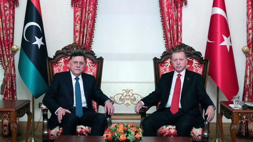 President of Turkey, Recep Tayyip Erdogan (R) meets chairman of the Presidential Council of Libya, Fayez Al-Sarraj (L) at Dolmabahce Office in Istanbul, Turkey on November 27, 2019.