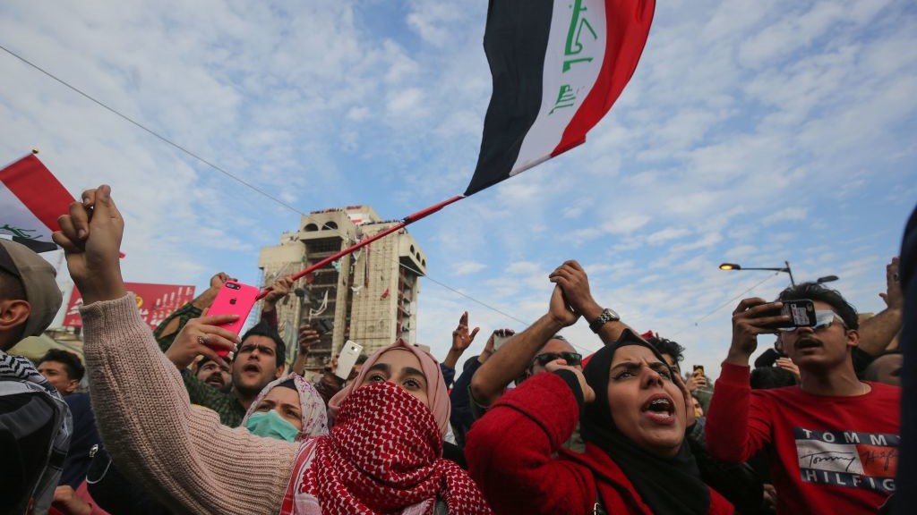 Iraqi Anti-government demonstrators protest in Tahrir Square in the capital Baghdad, on January 10, 2020.
