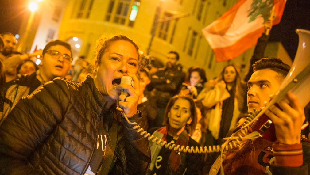 Anti-government protesters demonstrate ahead of the expected naming of a new cabinet tomorrow by Prime Minister Designate Hassan Diab, on January 16, 2020 in Beirut, Lebanon.