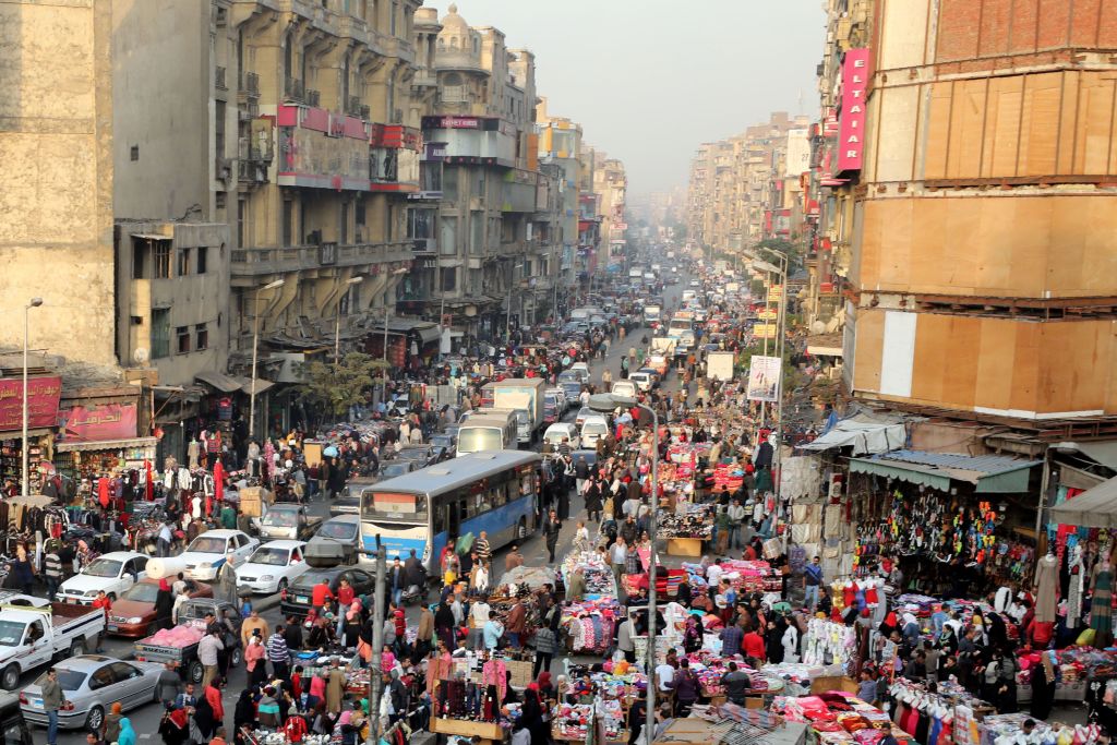 A picture taken on December 12, 2017 shows an elevated view of al-Attaba district on the edge of downtown Cairo, Egypt. Egypt is the most populated coutry in the Arab world with some 96 million inhabitants and the numbers are rising by 1.6 million every year. 
