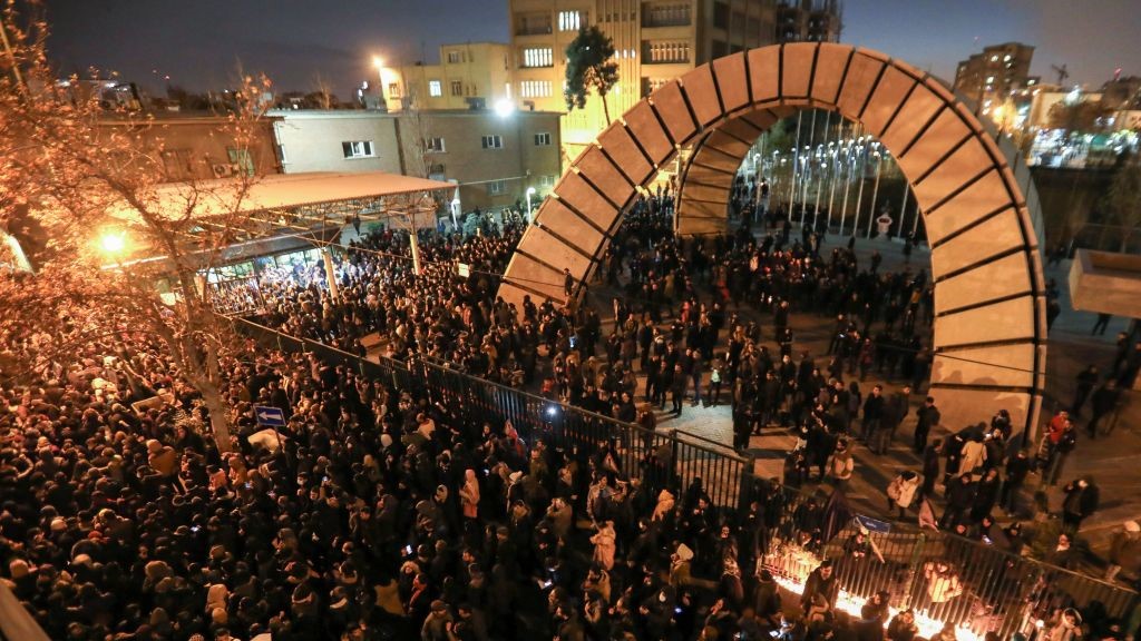Iranians students demonstrate following a tribute for the victims of Ukraine International Airlines Boeing 737 in front of the Amirkabir University in the capital Tehran, on January 11, 2020. 