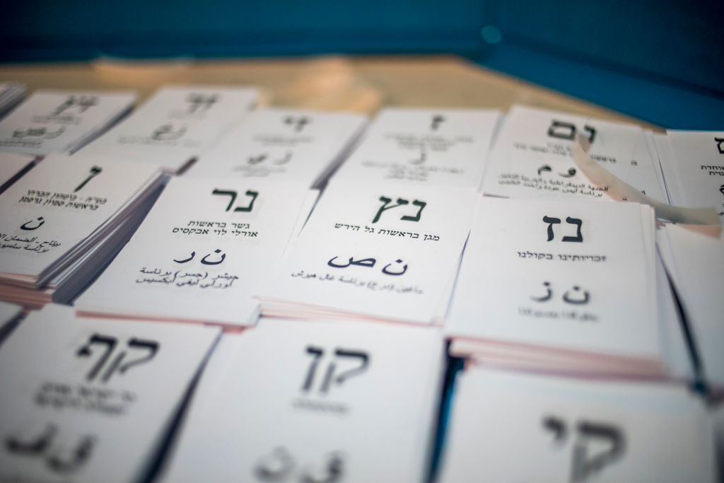 Ballots seen with the party names during the elections. Israel holds elections for the next Prime Minister. 