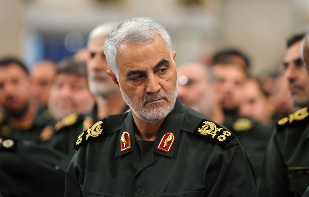  A file photo dated September 18, 2016 shows Iranian Revolutionary Guards' Quds Force commander Qasem Soleimani during Iranian Supreme Leader Ayatollah Ali Khamenei's meeting with Revolutionary Guards, in Tehran, Iran. 