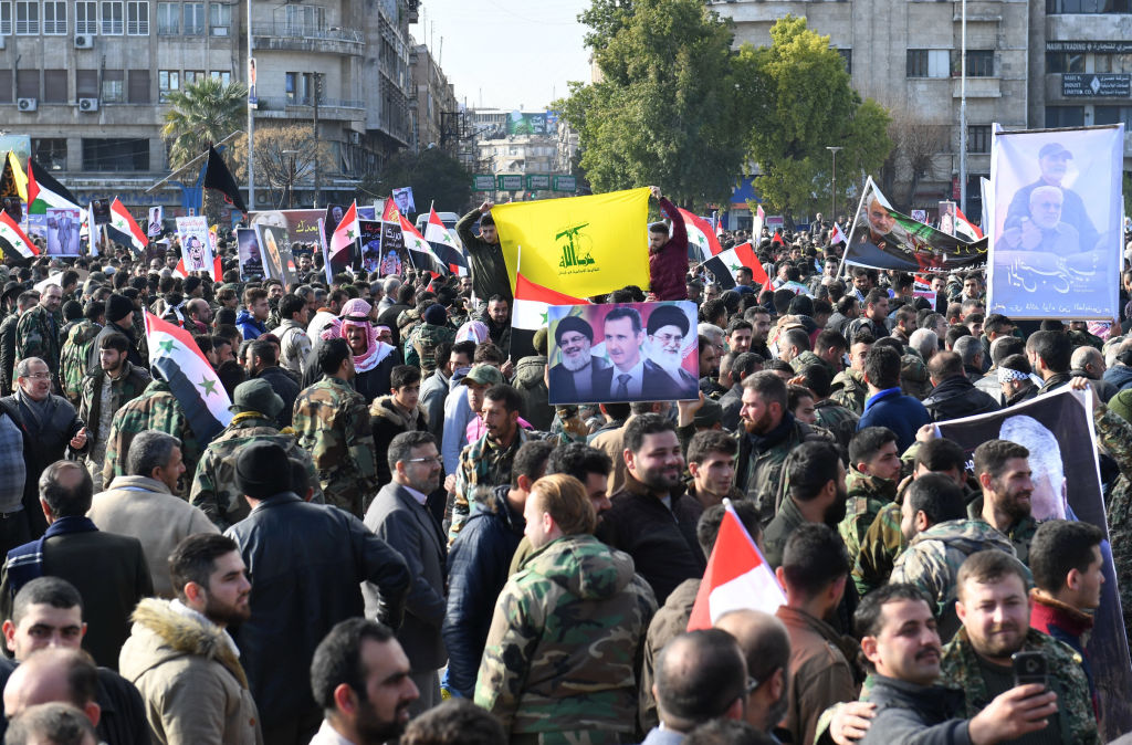 yrians take part in a protest against the United States and in support of Iranian general Qassem Soleimani at the Saadallah al-Jabiri Square in Aleppo, northern Syria, on Jan. 7, 2020. 