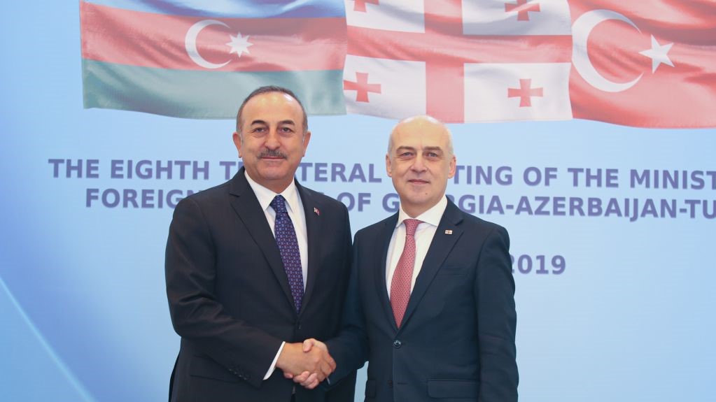 Foreign Minister of Turkey Mevlut Cavusoglu (L) meets Foreign Minister of Georgia David Zalkaliani (R) in Tbilisi, Georgia on December 23, 2019.