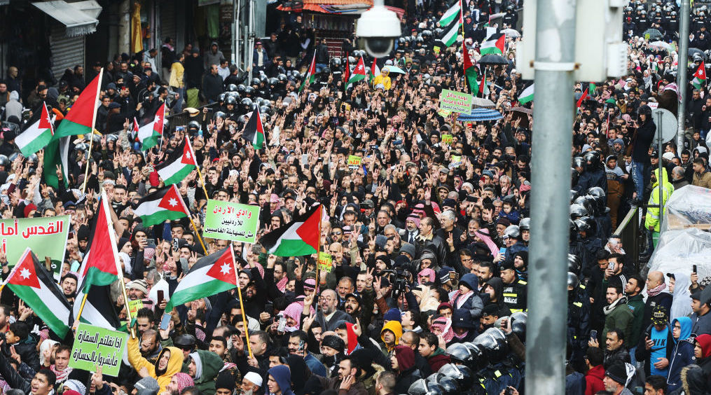 Thousands of Jordanians protested on Friday against President Trump's Middle East Peace Plan on January 31, 2020 in Amman, Jordan. 