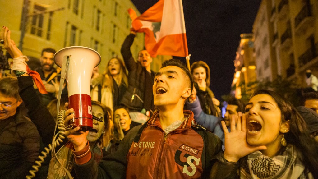 Anti-government protesters demonstrate ahead of the expected naming of a new cabinet tomorrow by Prime Minister Designate Hassan Diab, on January 16, 2020 in Beirut, Lebanon.