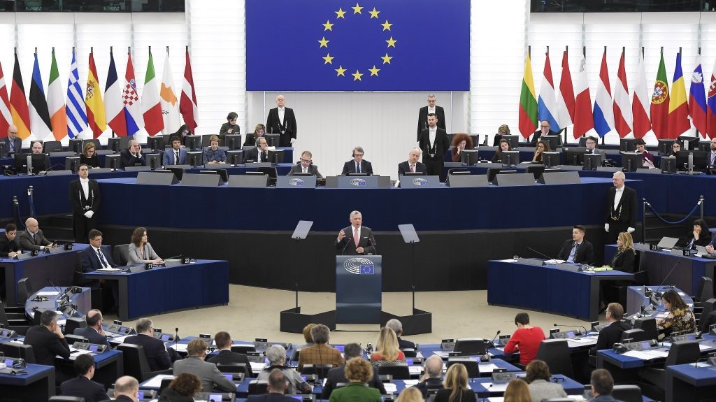 Jordanian King Abdullah II gestures as he delivers a speech at the European Parliament, on January 15, 2020, in Strasbourg, eastern France.