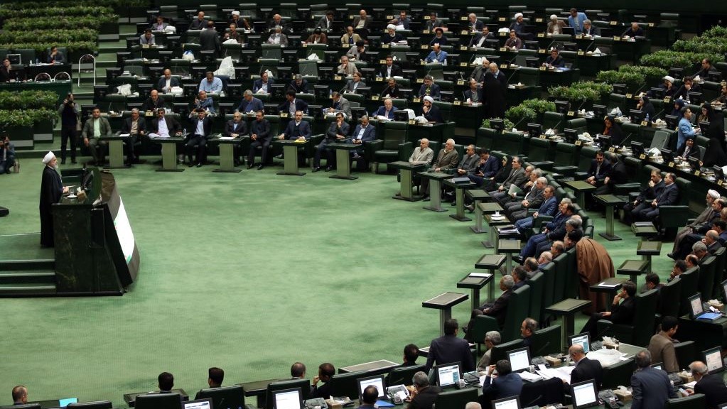 Iran's President Hassan Rouhani delivers a speech presenting the Islamic republic's new budget for the financial year starting late March 2020 in Tehran on December 8, 2019. 