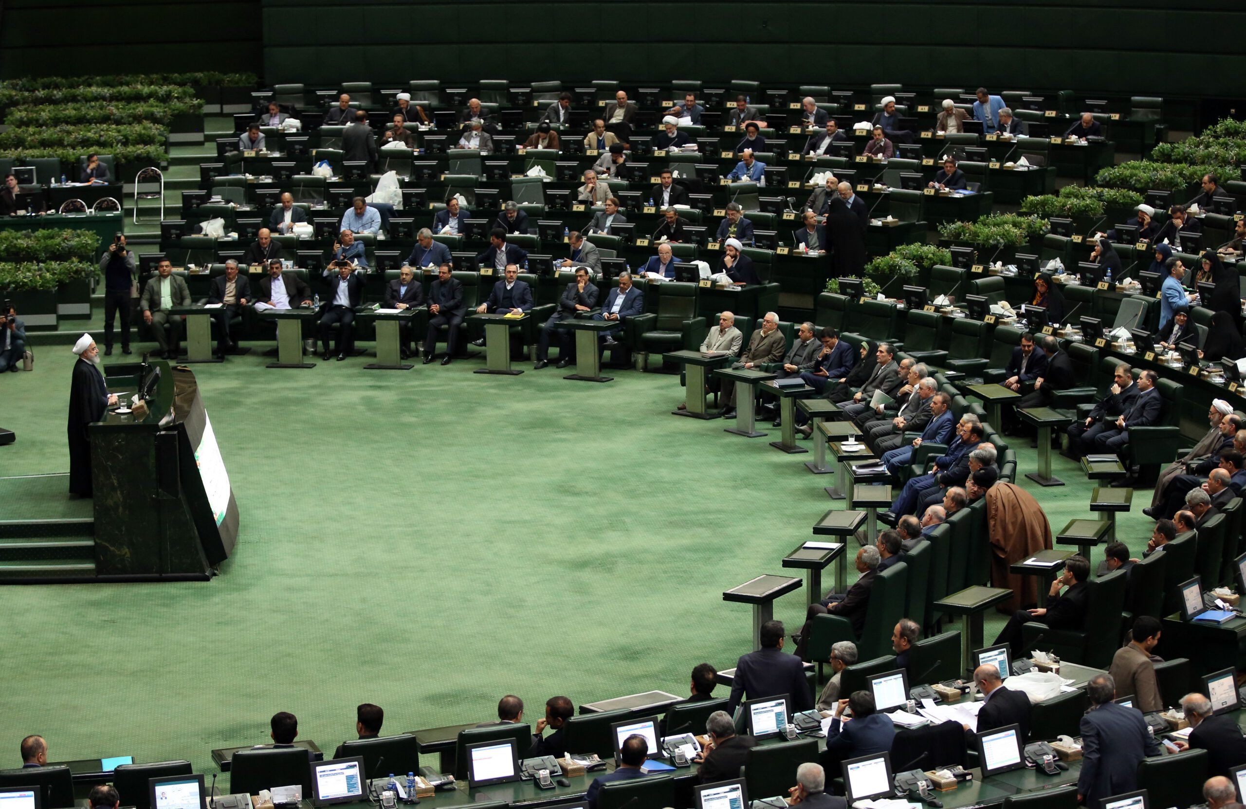 Iran's President Hassan Rouhani delivers a speech presenting the Islamic republic's new budget for the financial year starting late March 2020 in Tehran on December 8, 2019. - Rouhani described it as a 