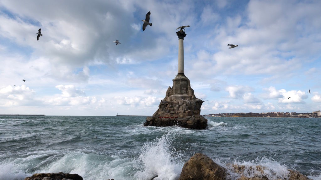 FEBRUARY 28, 2020: A view of the Monument to the Sunken Ships during a storm on the Black Sea. Sergei Malgavko/TASS (Photo by Sergei MalgavkoTASS via Getty Images)