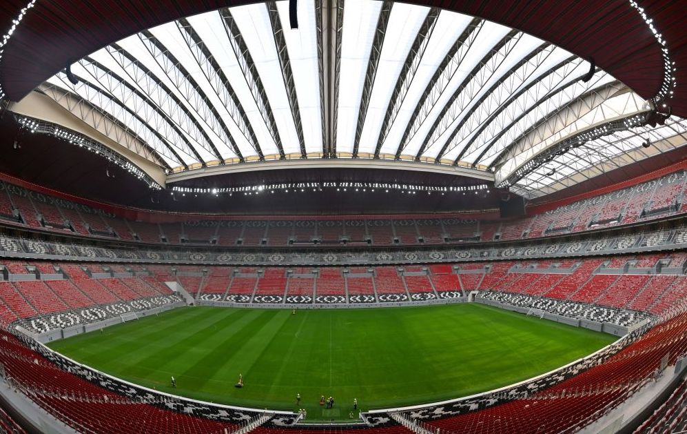 This picture taken with a fish-eye lens on December 17, 2019 shows a view inside Qatar's new al-Bayt Stadium in the capital Doha, which will host matches of the FIFA football World Cup 2022. (Photo by GIUSEPPE CACACE / AFP) (Photo by GIUSEPPE CACACE/AFP via Getty Images)