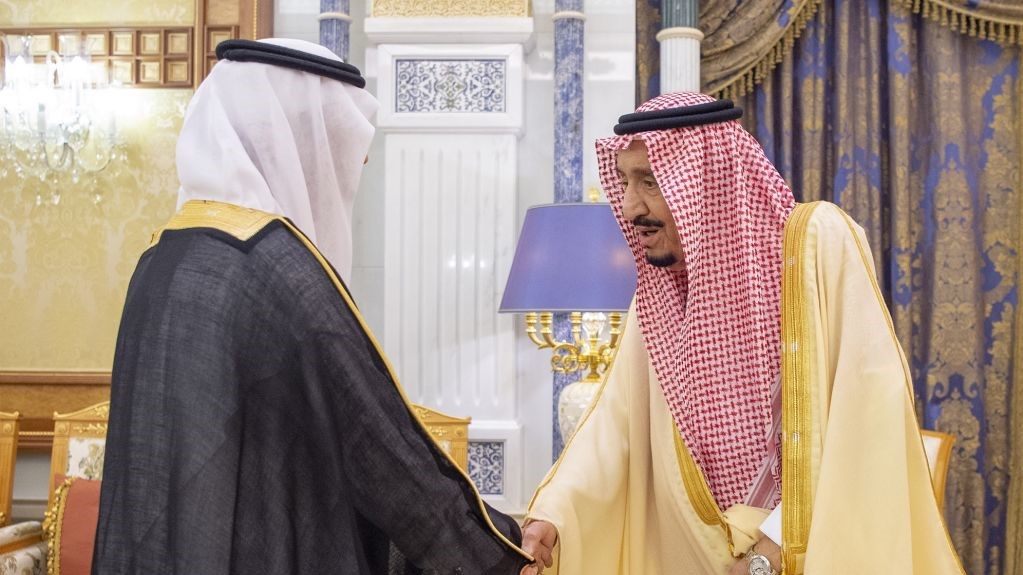 Saudi Arabian King Salman bin Abdulaziz al-Saud (R) attends an oath ceremony in Riyadh, Saudi Arabia on March 08, 2020.