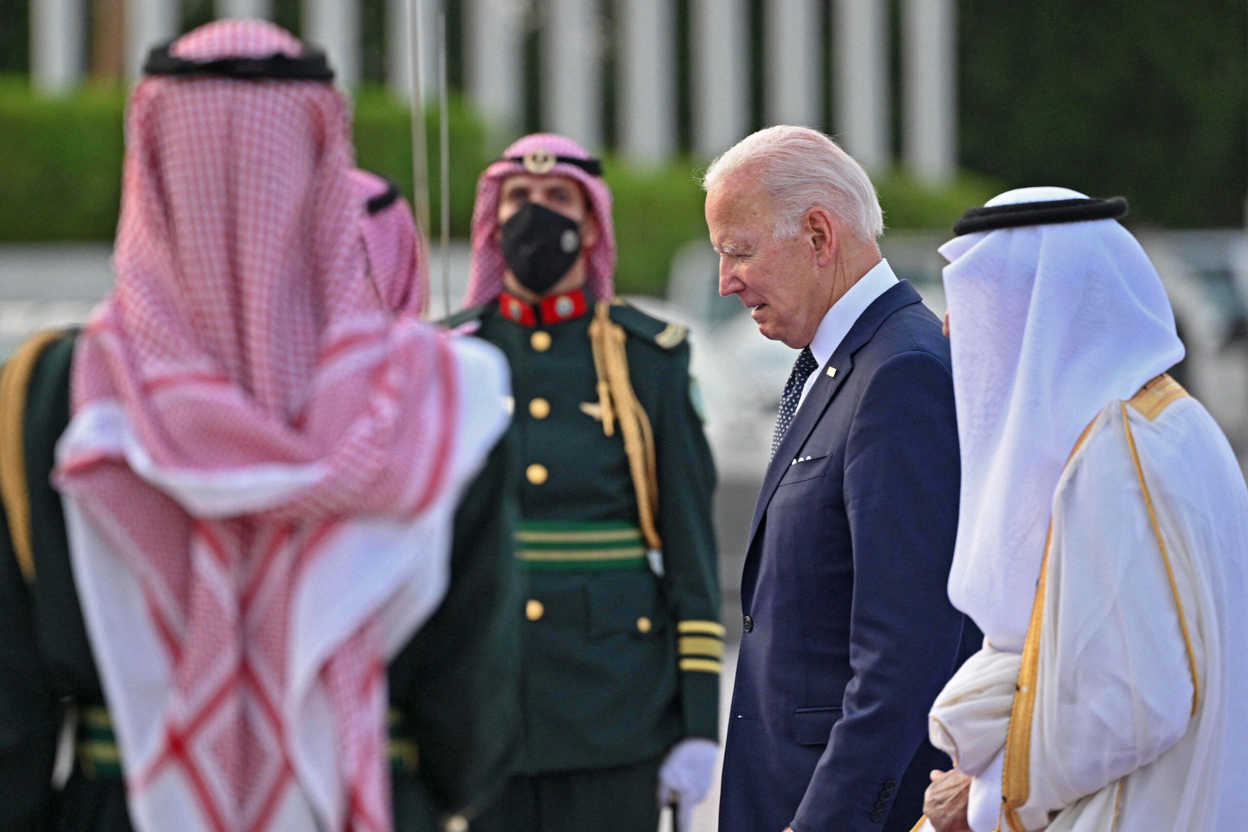 Photo above: U.S. President Joe Biden arrives at the King Abdulaziz International Airport in the Saudi coastal city of Jeddah, on July 15, 2022.  Photo by MANDEL NGAN/AFP via Getty Images.