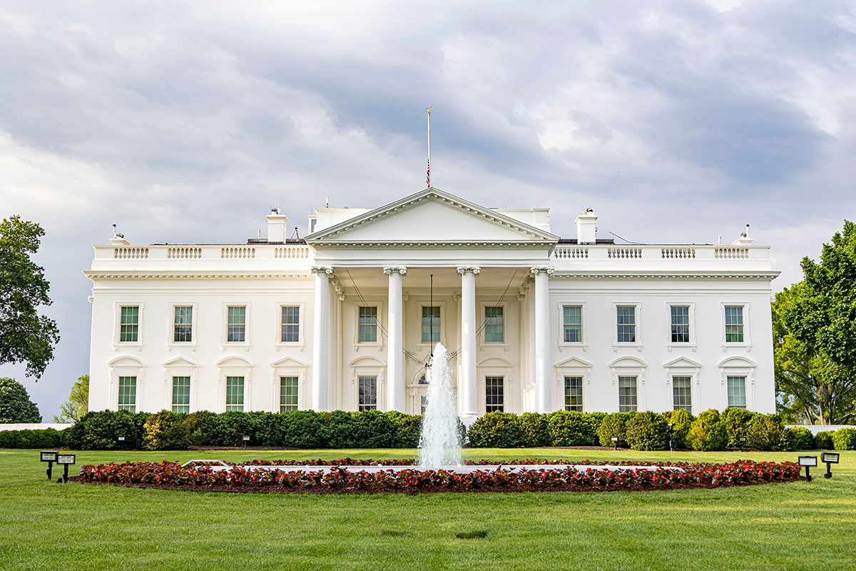Exterior view of the northern side of the White House in Washington, DC as seen from Lafayette Square Park on May 8, 2023. Photo by Nicolas Economou/NurPhoto via Getty Images.