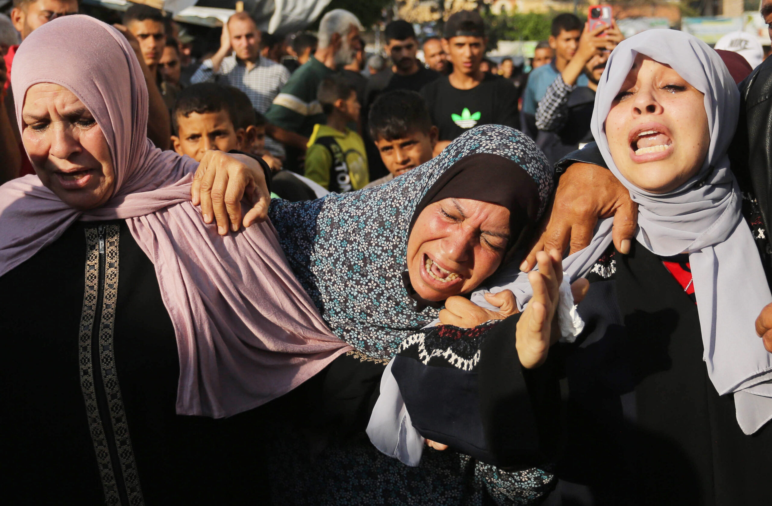 Photo above: Relatives of the Palestinians killed in Israeli attacks on the al-Maghazi Refugee camp mourn in Deir al-Balah, Gaza, on April 16. Photo by Ashraf Amra/Anadolu via Getty Images.