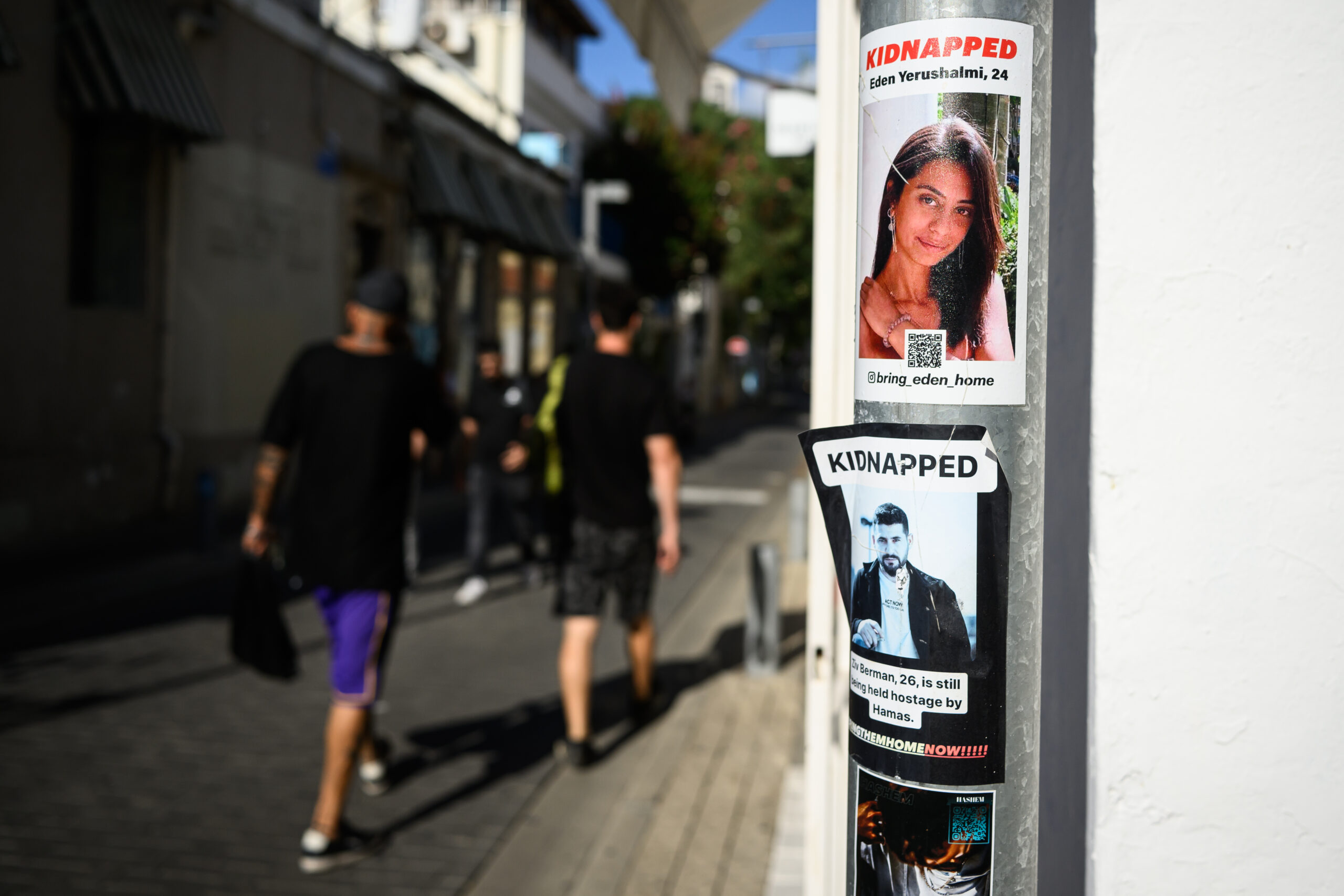 Photo above: Stickers calling for the return of the Israeli hostages are seen on Oct. 1, 2024, in Tel Aviv, Israel. Photo by Christoph Soeder/picture alliance via Getty Images.