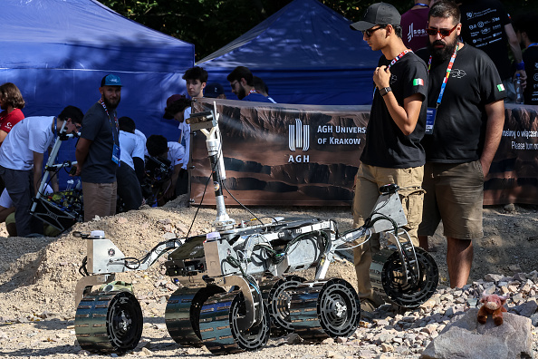 A Mars Rover constructed by students from the University of Torino in Italy participate in the European Rover Competition at AGH University in Krakow, Poland, on Sept. 6, 2024. Photo by Dominika Zarzycka/NurPhoto via Getty Images.