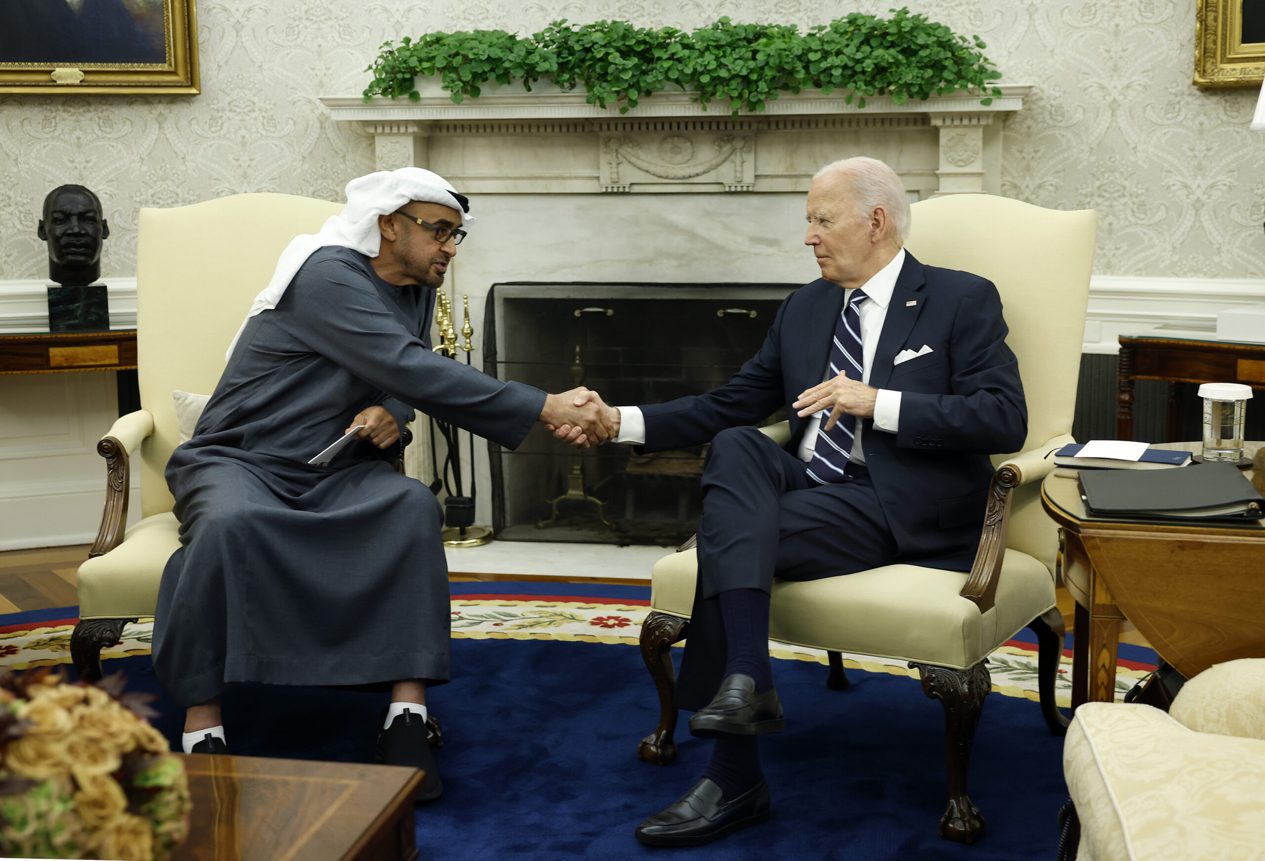 US President Joe Biden and UAE President Sheikh Mohamed bin Zayed Al Nahyan meet in the Oval Office at the White House on Sept. 23, 2024, in Washington, DC. Source: Keven Dietsch/Getty Images.