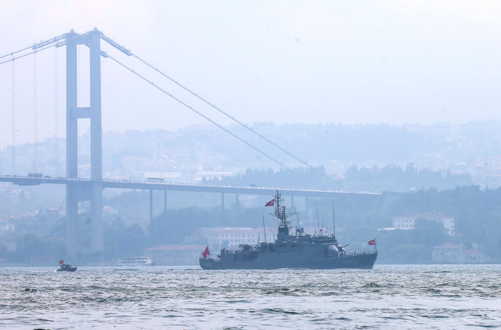 Turkish patrol ship TCG Bandirma passes through the Bosphorus on May 25, 2019. Source: Isa Terli/Anadolu via Getty Images.