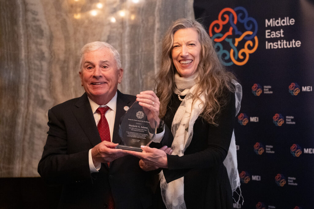 Marjorie A. Adams receives the Issam M. Fares Award for Excellence as presented by Gen. (ret.) John Abizaid