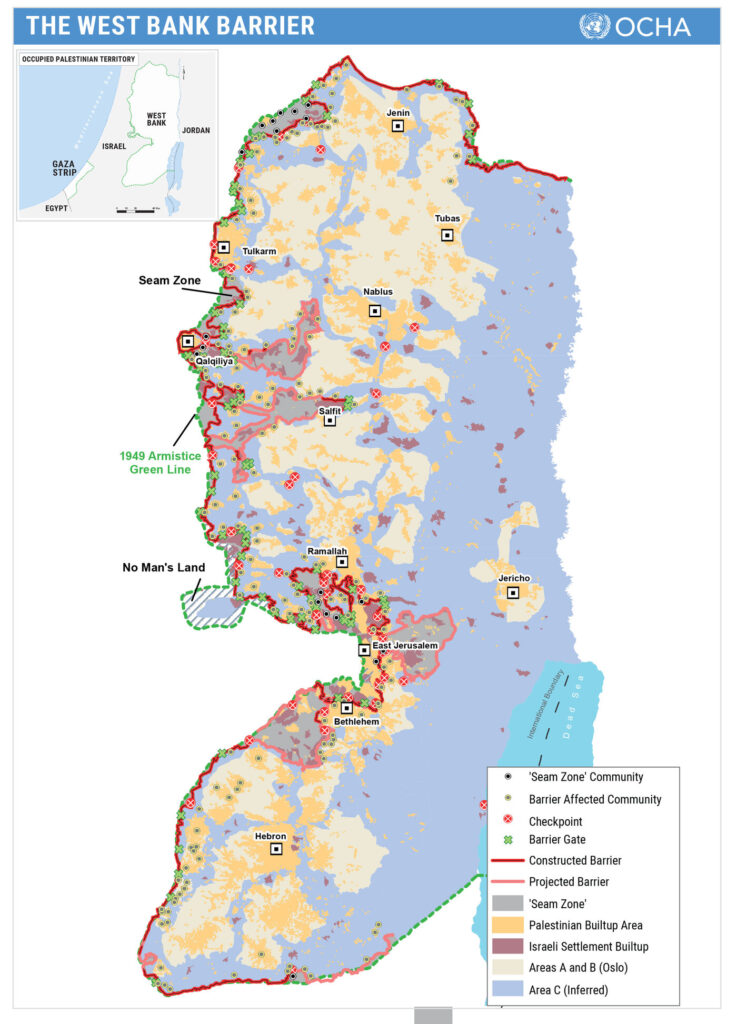 The West Bank barrier. Source: UN OCHA